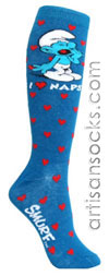 Loungefly LAZY SMURF - HEARTS Novelty Fun Cotton Knee High Knee Socks