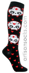 Loungefly Sugar Skulls With Hearts Knee High Knee Socks