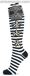 Stripe Knee High Socks with Nautical Star and Sugar Skull