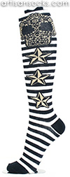 Striped Knee High Skull Socks with Nautical Stars