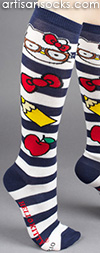 Navy Striped Nerd Hello Kitty Knee High Socks