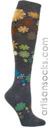 Ozone FLOWER POWER DENIM Flower Print Angora Knee High Knee Socks