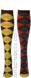 Ozone DEFINITION ARGYLES BROWN Argyle Cotton Knee High Knee Socks