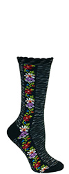 Ozone Galactic Black Nordic Stripe Floral Crew Socks