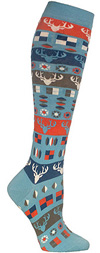 Ozone Reindeer Pattern Blue Knee High Knee Socks