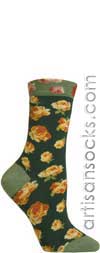 Ozone Walking On Roses Duck Green Flower Print Short Crew Socks