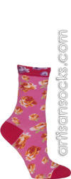 Walking On Roses Pink Flower Print Crew Socks