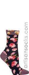 Ozone Walking on Roses Violet Flower Print Short Crew Socks