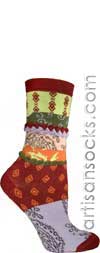 Ozone PATCH FABRIC BORDEAUX Flower Print Cotton Short Crew  Socks