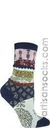 Ozone PATCH FABRIC NAVY BLUE Flower Print Cotton Short Crew  Socks