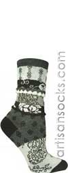 Ozone PATCH FABRIC BLACK Flower Print Cotton Short Crew Socks