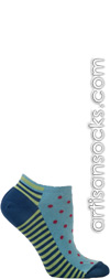 Ozone Dots and Stripes - Turquoise Cotton No Show Socks