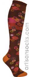 Ozone ASIA BORDEAUX Flower Print Cotton Knee High Knee Socks