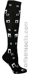 Ozone Definition Black and White Squares Geometric Cotton Knee High Socks