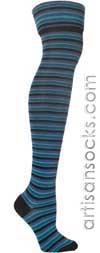 Ozone FOLD-OVER CUFF BLUE Striped Cotton Over The Knee Socks (OTK)