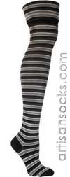 Ozone FOLD-OVER CUFF BLACK Striped Cotton Over The Knee Socks (OTK)