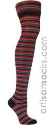 Ozone FOLD-OVER CUFF ORANGE Striped Cotton Over The Knee Socks (OTK)