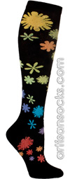 Ozone Lurex Flower Power Black Knee High Knee Socks