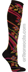 Ozone Northeast Flowers Black Knee High Knee Socks