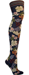 Ozone Japan Blue Flower Print Cotton Over The Knee Socks (OTK)