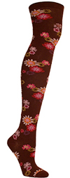 Ozone China Bordeaux Floral Print Over The Knee Socks (OTK)