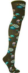 Ozone China Green Floral Print Over The Knee Socks (OTK)