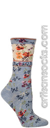 Ozone Mona Linen Floral Print Sky Blue Crew Sock