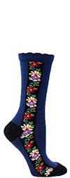 Ozone Navy Blue Nordic Stripe Floral Crew Socks