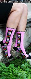 Nordic Stripe Fuschia Short Crew Sock