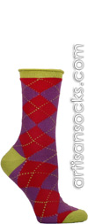 Openwork Red Argyle Crew Socks