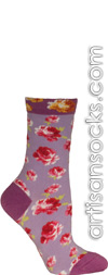 Ozone Walking On Roses Light Purple Flower Print Short Crew Socks