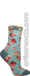 Walking On Roses Sky Blue Flower Print Short Crew Socks