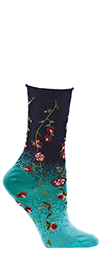 Ozone Tibetan Flowers - Floral Crew Socks in Navy Blue