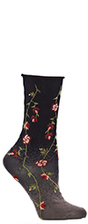 Ozone Tibetan Flowers - Floral Crew Socks in Black