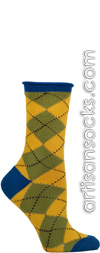 Ozone Openwork Yellow Argyle Crew Socks