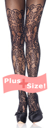 Plus Size Black Floral Vine Net Tights