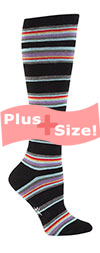 Plus Size Black and Neon Thin Striped Knee High Socks CURVY