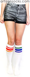 Mismatched Knee High Rainbow Socks - Rainbow Striped Tube Socks