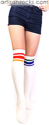 Mismatched Over the Knee Rainbow Socks - Rainbow Striped Tube Socks