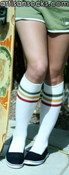 RocknSocks Go Team Rasta White Cotton Striped Knee High Socks