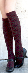 RocknSocks Dylan Floral Diamond Burgundy Knee High Knee Socks