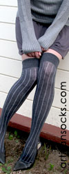 Grey Vertical Striped Cotton Over the Knee Socks (OTK)