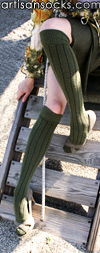 RocknSocks Slick Olive Vertical Striped Over the Knee Socks (OTK)