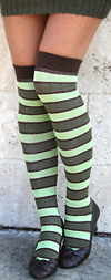 RocknSocks Tara Green and Brown Striped Over the Knee Socks - OTK