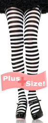 Sexy Plus Size Tights with Black and White Stripes