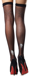 Sheer and Sexy Thigh High Stockings with Silver Spider Web Backseam Black / Silver