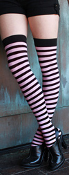 Sexy Striped Thigh High Stockings Black / Light Pink