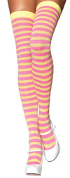 Sexy Striped Thigh High Stockings Lemon / Pink