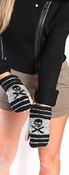 Fingerless Gloves with Stripes and Skulls - GRAY / BLACK