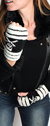 Fingerless Gloves with Stripes and Skulls - BLACK / WHITE